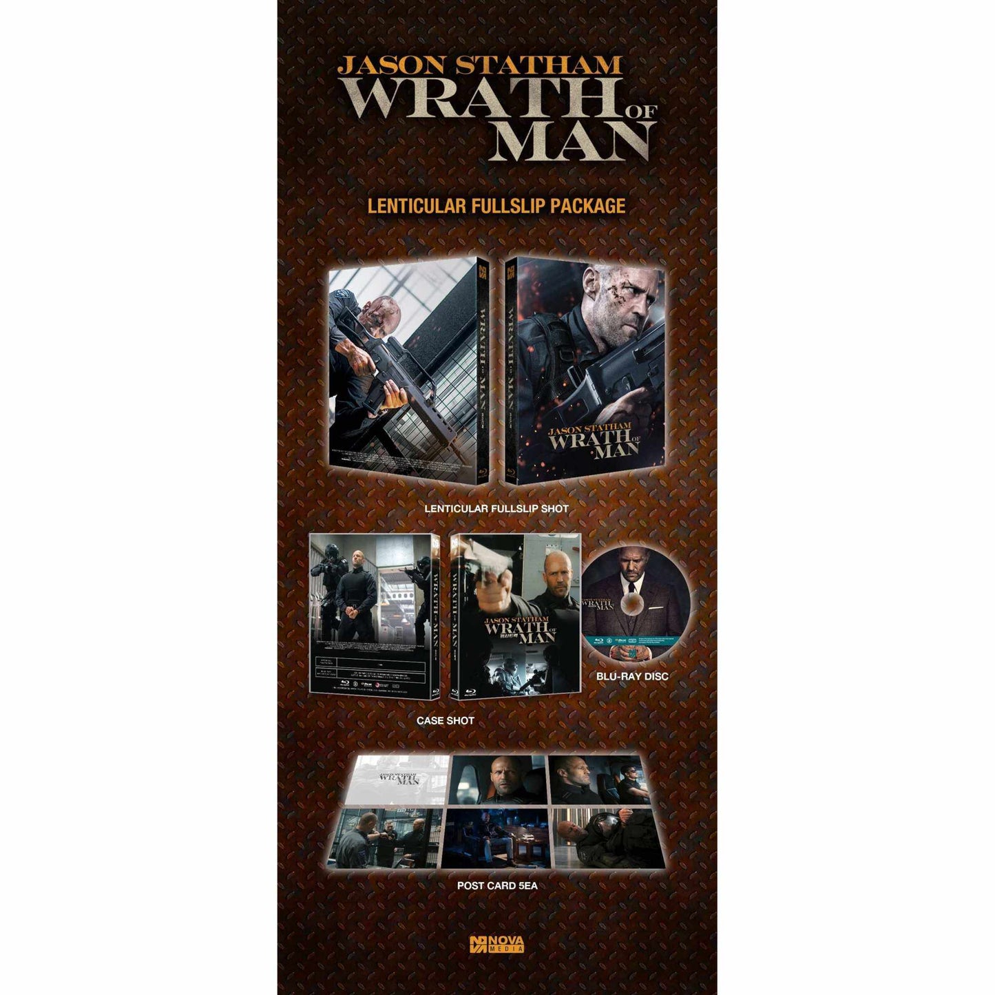 Wrath of Man Blu-Ray Lenticular Full Slip Limited Edition Package with Post Cards featuring Jason Statham.