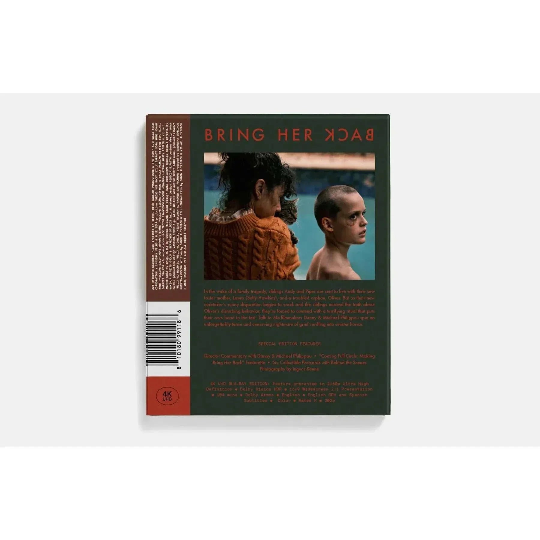 Bring Her Back 4K UHD movie back cover with image of two characters and film details