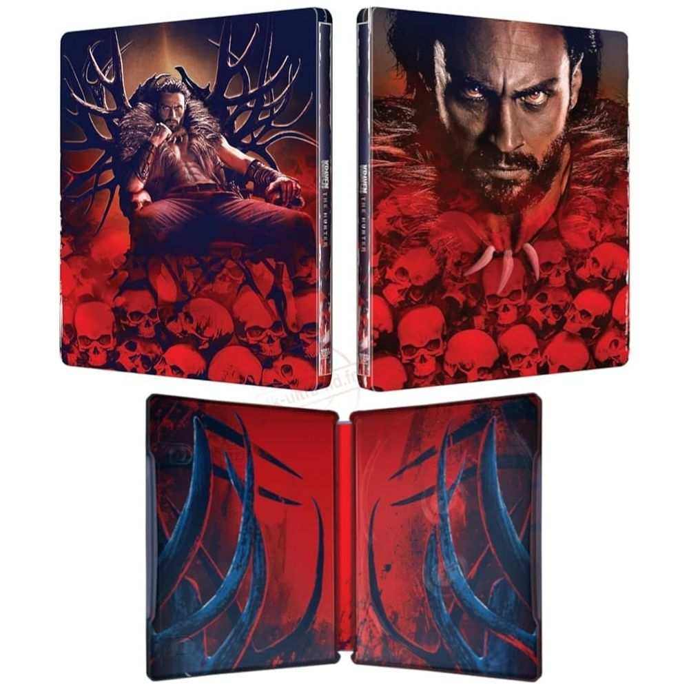Kraven The Hunter 4K UHD Blu-Ray Steelbook with bold artwork and graphics.