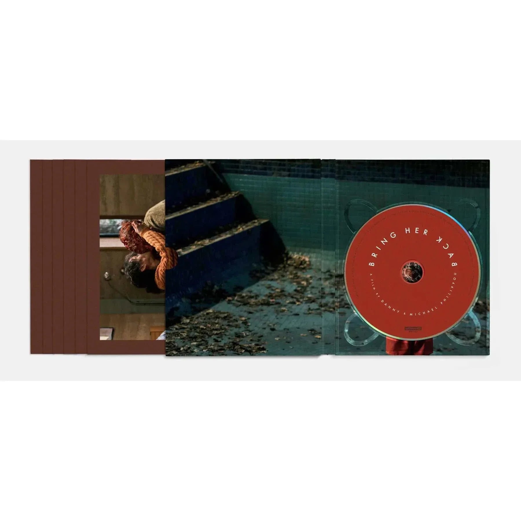 Bring Her Back 4K UHD Blu-ray featuring horror film disc and detailed interior artwork with collectible postcards.