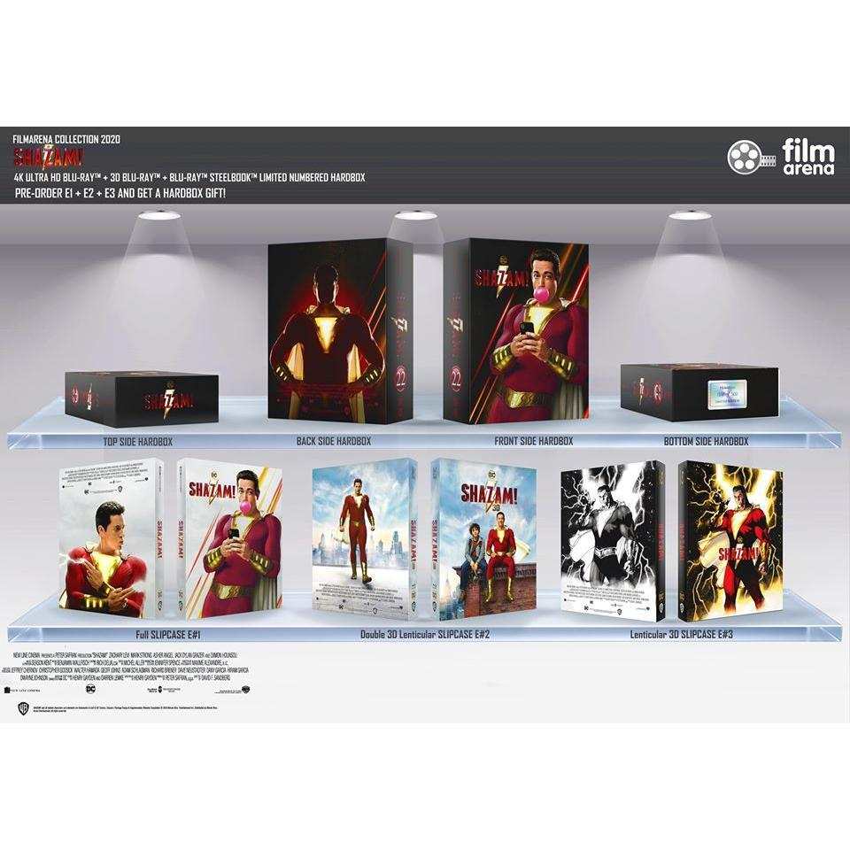 Shazam! One-Click Hardbox 4K UHD Blu-ray 3D SteelBook limited collector’s edition with full slipcase and lenticular covers.