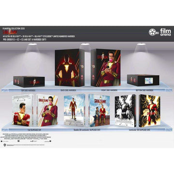 Shazam! One-Click Hardbox 4K UHD Blu-ray 3D SteelBook limited collector’s edition with full slipcase and lenticular covers.