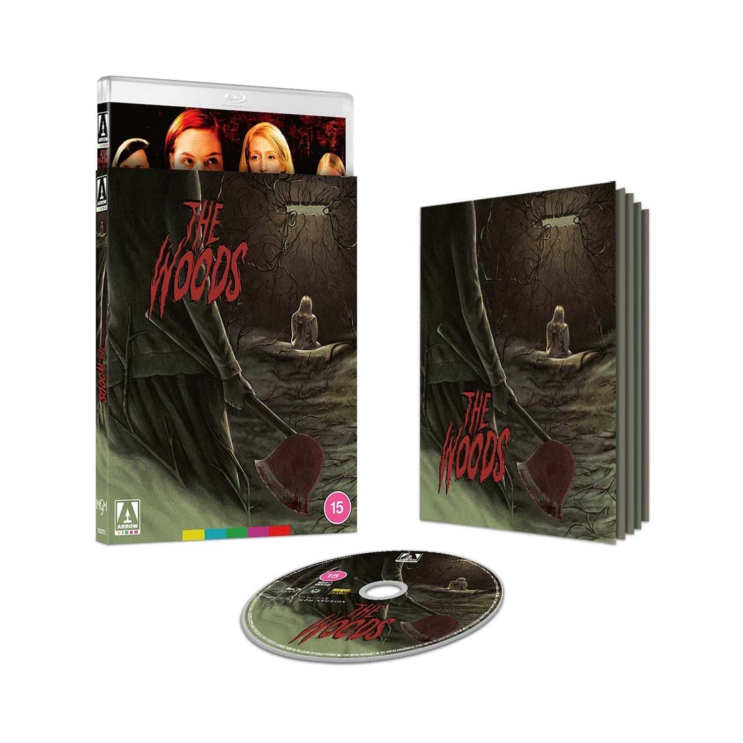 The Woods Limited Edition Blu-ray with slipcover and booklet, featuring haunting artwork and set items.