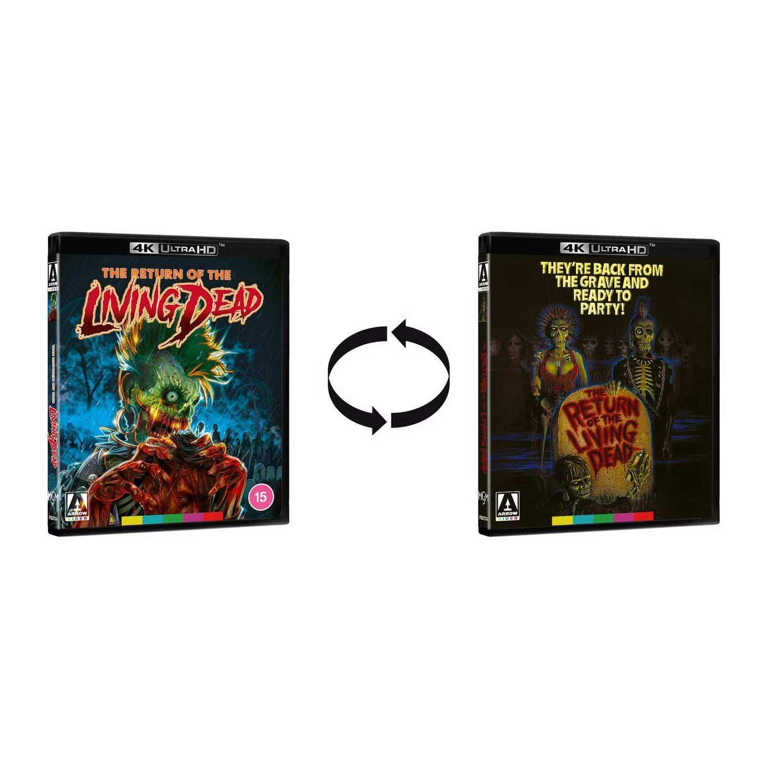 The Return of the Living Dead Limited Edition 4K Ultra HD and Blu-Ray with reversible slipcase featuring zombie-themed artwork and extras.