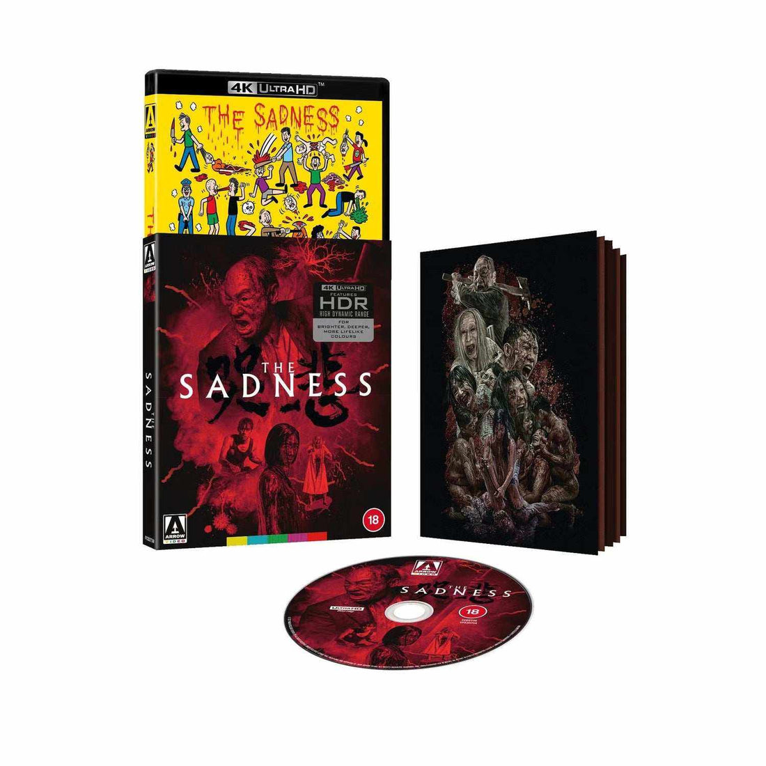 The Sadness Limited Edition 4K Ultra HD Blu-ray cover featuring intense red horror imagery with characters in distress and bold title text