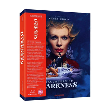 Daughters of Darkness limited edition 4K Ultra HD and Blu-Ray rigid box set with blue and red cover featuring a woman's face and gothic imagery