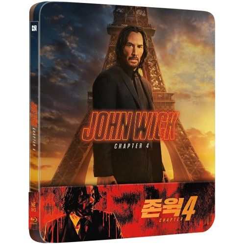 John Wick Chapter 4 Blu-ray steelbook 1/4 slip edition with Keanu Reeves and Eiffel Tower background