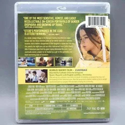 Blu-Ray cover for Film Movement's "20,000 Species of Bees" featuring acclaimed trans story and bonus short film "Cuerdas" with subtitles.