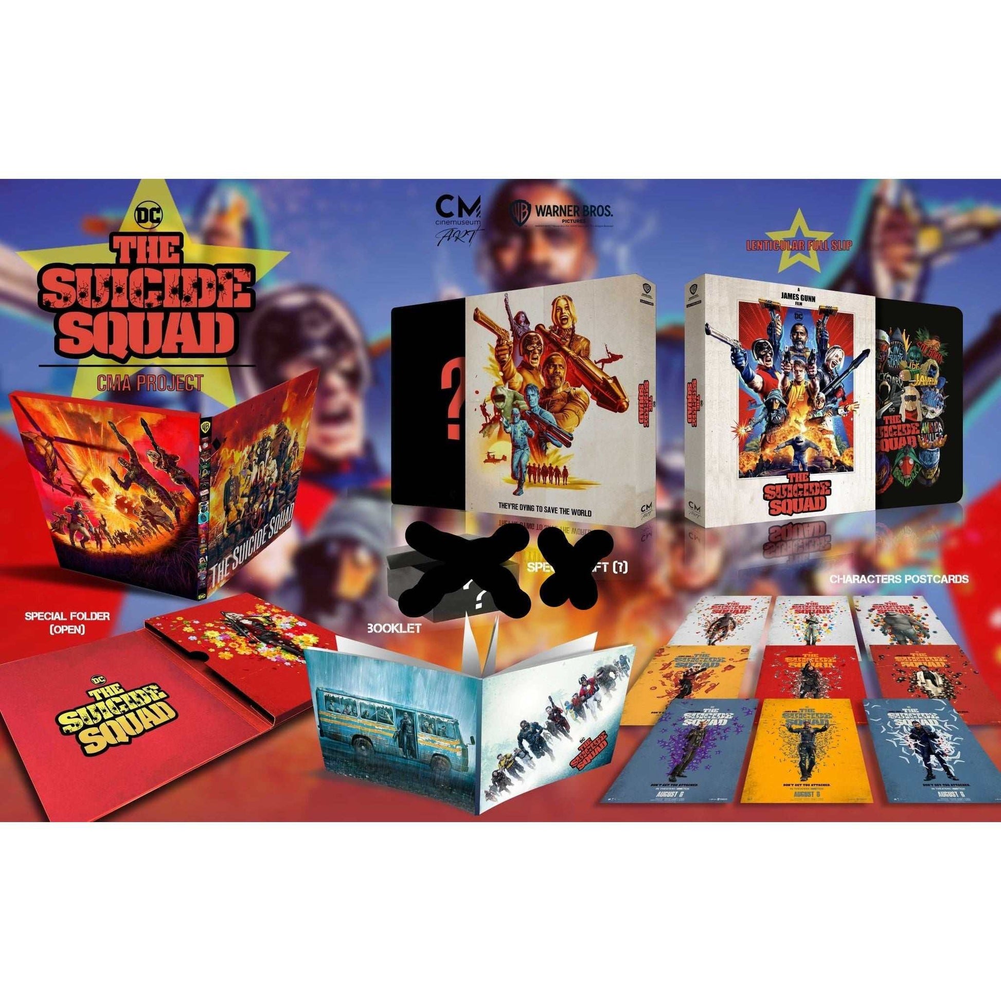 Suicide Squad 4K UHD lenticular full slip steelbook with Blu-Ray, postcards, and booklet limited edition packaging