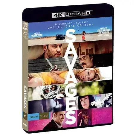 Savages Collector's Edition 4K UHD and Blu-Ray with slipcover featuring Oliver Stone crime thriller artwork