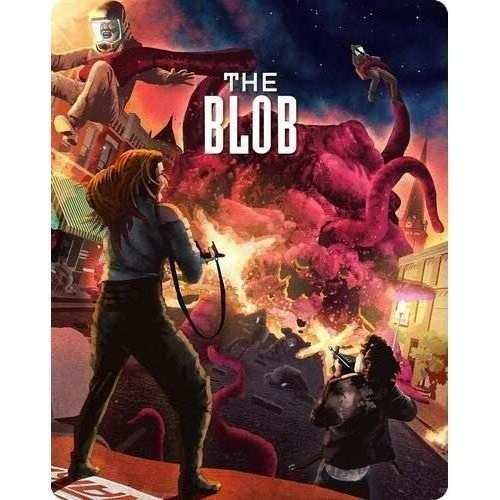 The Blob 4K UHD limited edition steelbook cover showing characters battling a giant red tentacled creature in a small town at night