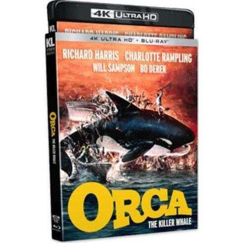 Orca: The Killer Whale 4K UHD + Blu-Ray slipcover featuring Richard Harris and Charlotte Rampling.