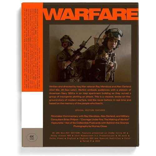 Warfare 4K UHD Blu-ray cover featuring gritty, close-up of a soldier's face.