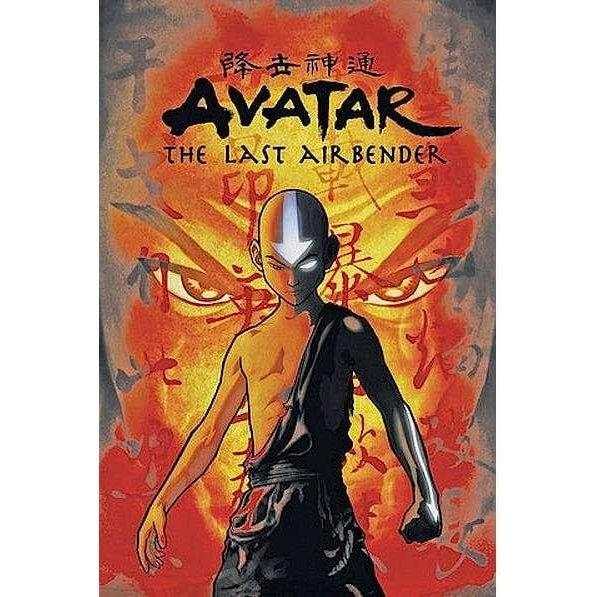24x36 Avatar - The Last Airbender anime poster featuring Aang with fiery background and bold title text