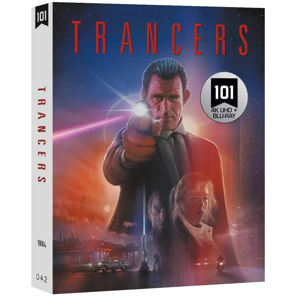 Limited Edition 4K UHD and Blu-Ray of Trancers with slipcover and booklet, sci-fi classic packaging.