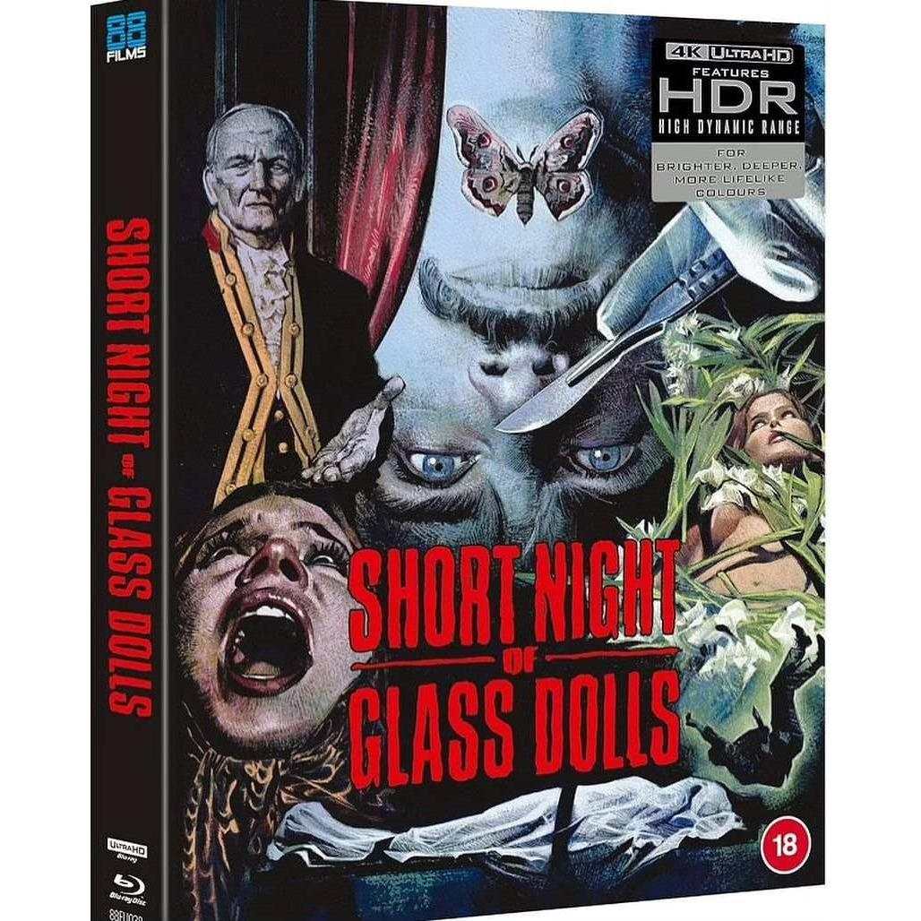 Short Night Of Glass Dolls Deluxe Limited Edition 4K Ultra HD Blu-Ray featuring new artwork, rigid slipcase, and extensive special features.