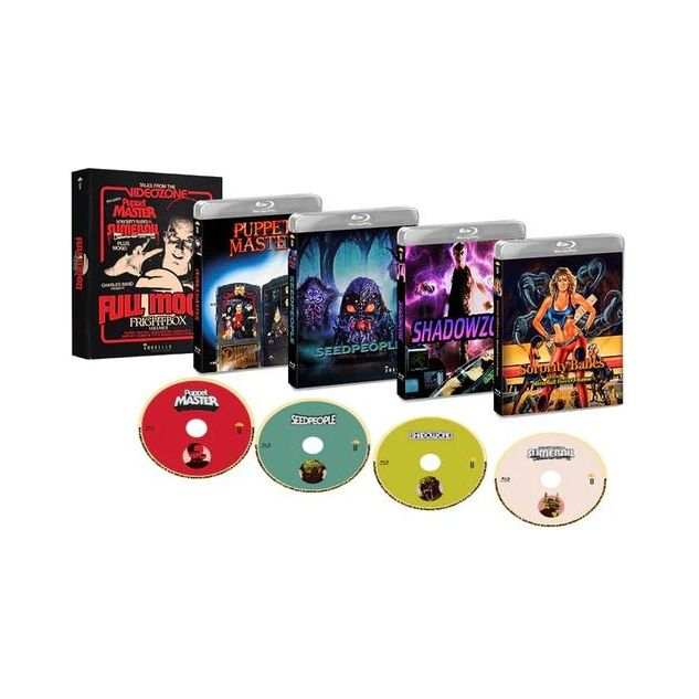 Full Moon Fright Box Vol. 2 Blu-Ray box set featuring horror cult classics Puppet Master, Seedpeople, Shadowzone, and Sorority Babes in the Slimeball Bowl-O-Rama.