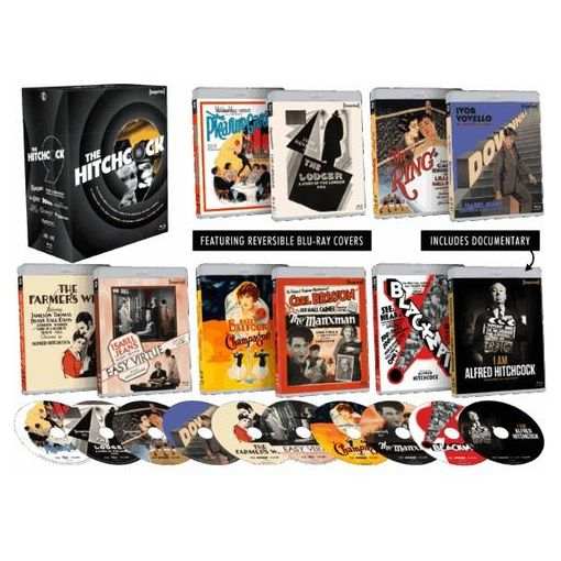 Limited edition Blu-ray box set of The Hitchcock Nine silent films collection with 10 discs and reversible covers including documentary I Am Alfred Hitchcock.