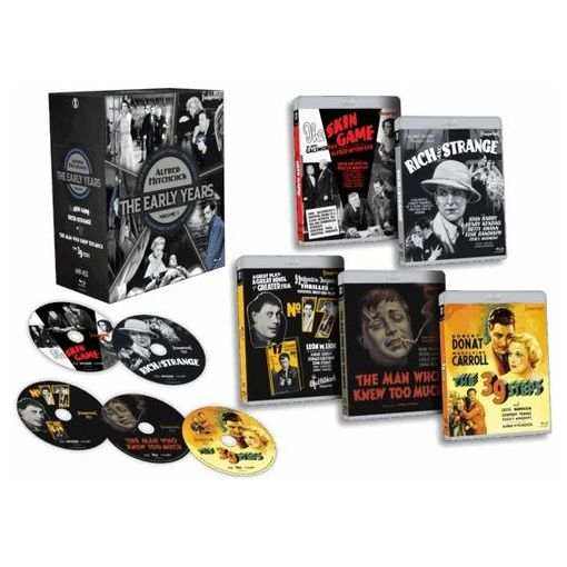 Hitchcock The Early Years limited edition 5-disc Blu-ray hardbox set featuring classic 1930s Alfred Hitchcock films and vintage cover art