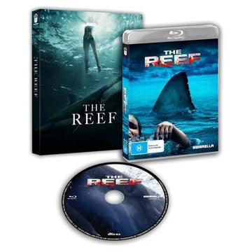 The Reef 2010 Blu-Ray with limited edition slipcover showing submerged swimmer and shark fin in water
