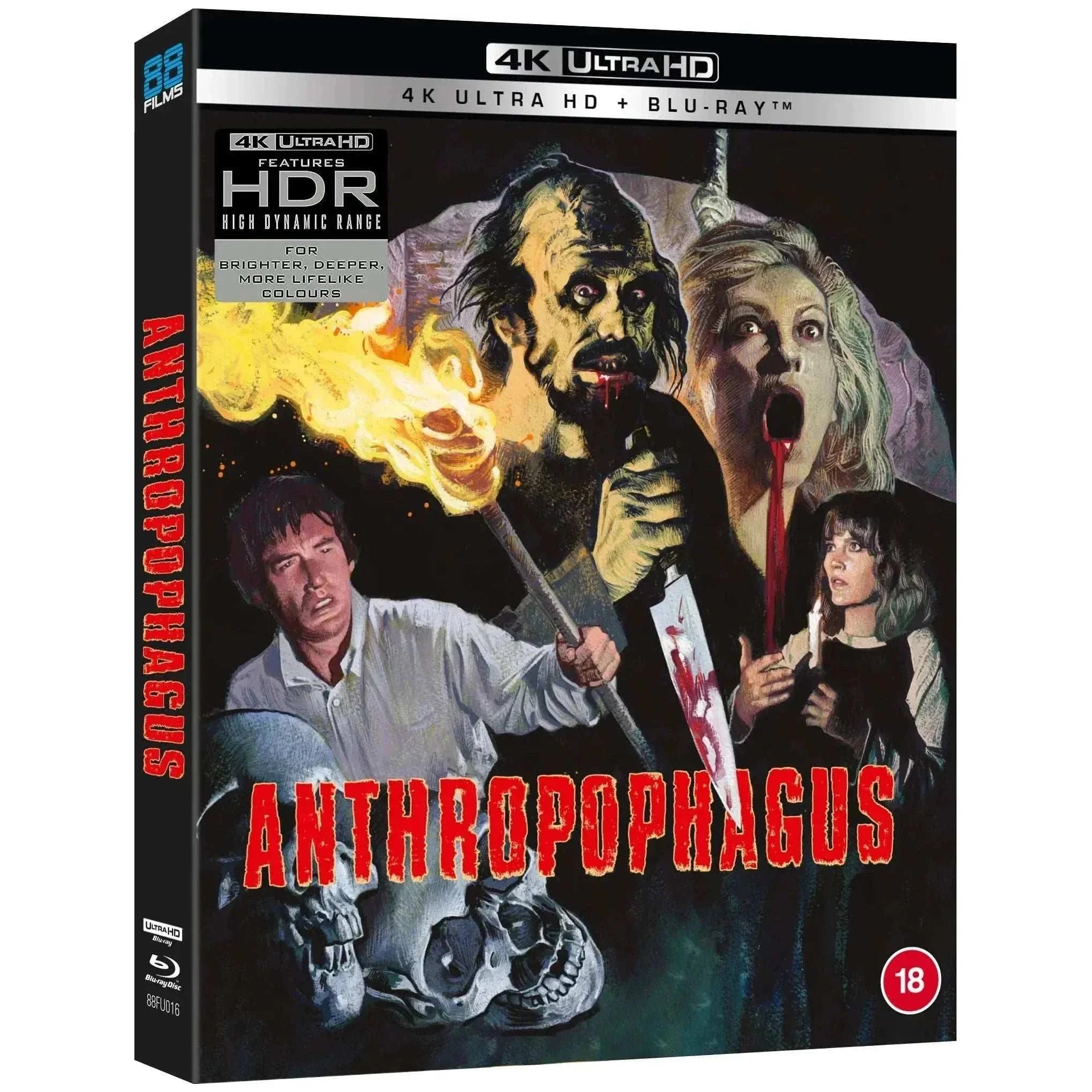 Anthropophagous Aka The Grim Reaper 4K Ultra HD Blu-Ray with slipcover featuring cover art and horror film details.