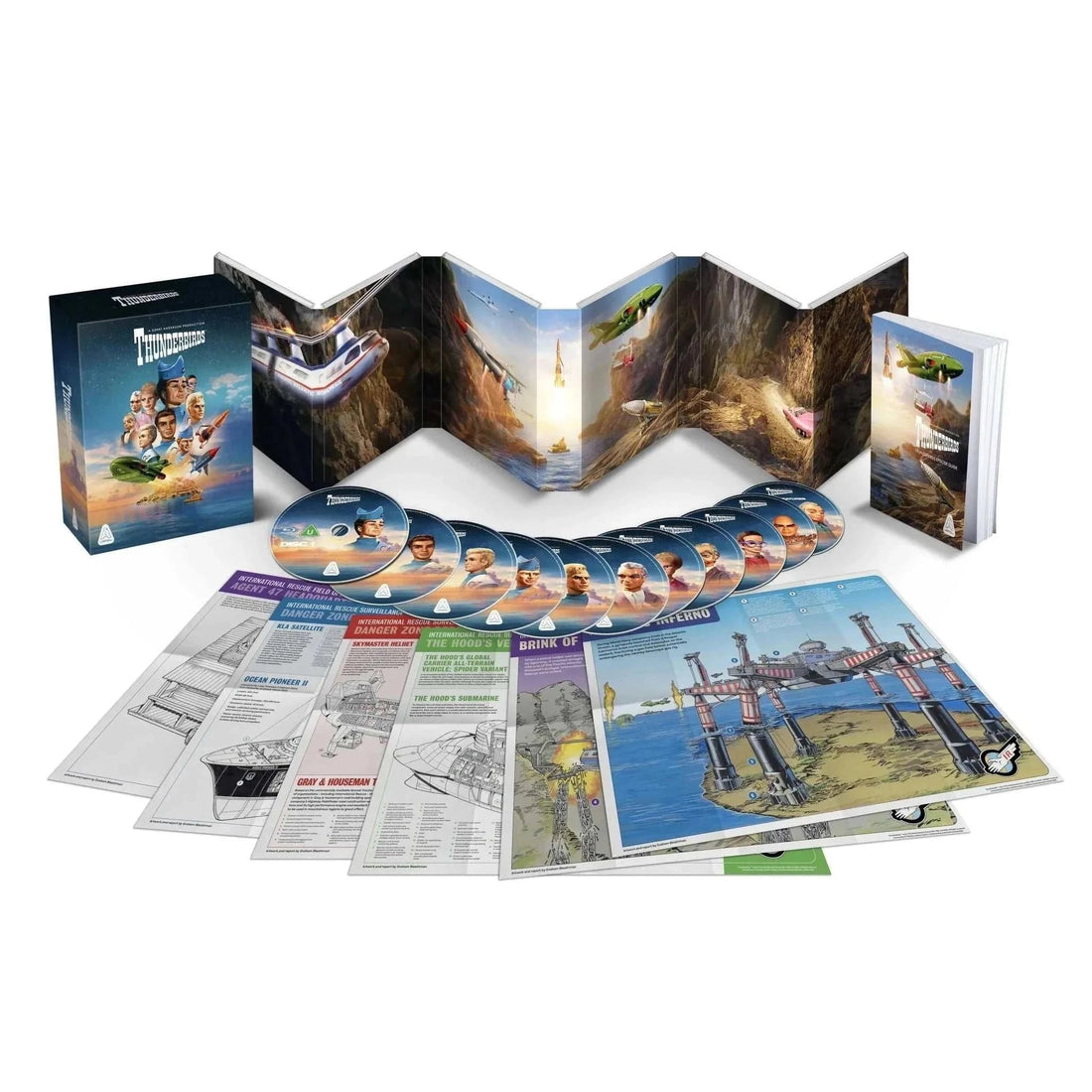 Thunderbirds The Complete Series 11-disc Blu-ray collector’s edition with slipcase, episode guide, posters, and bonus content