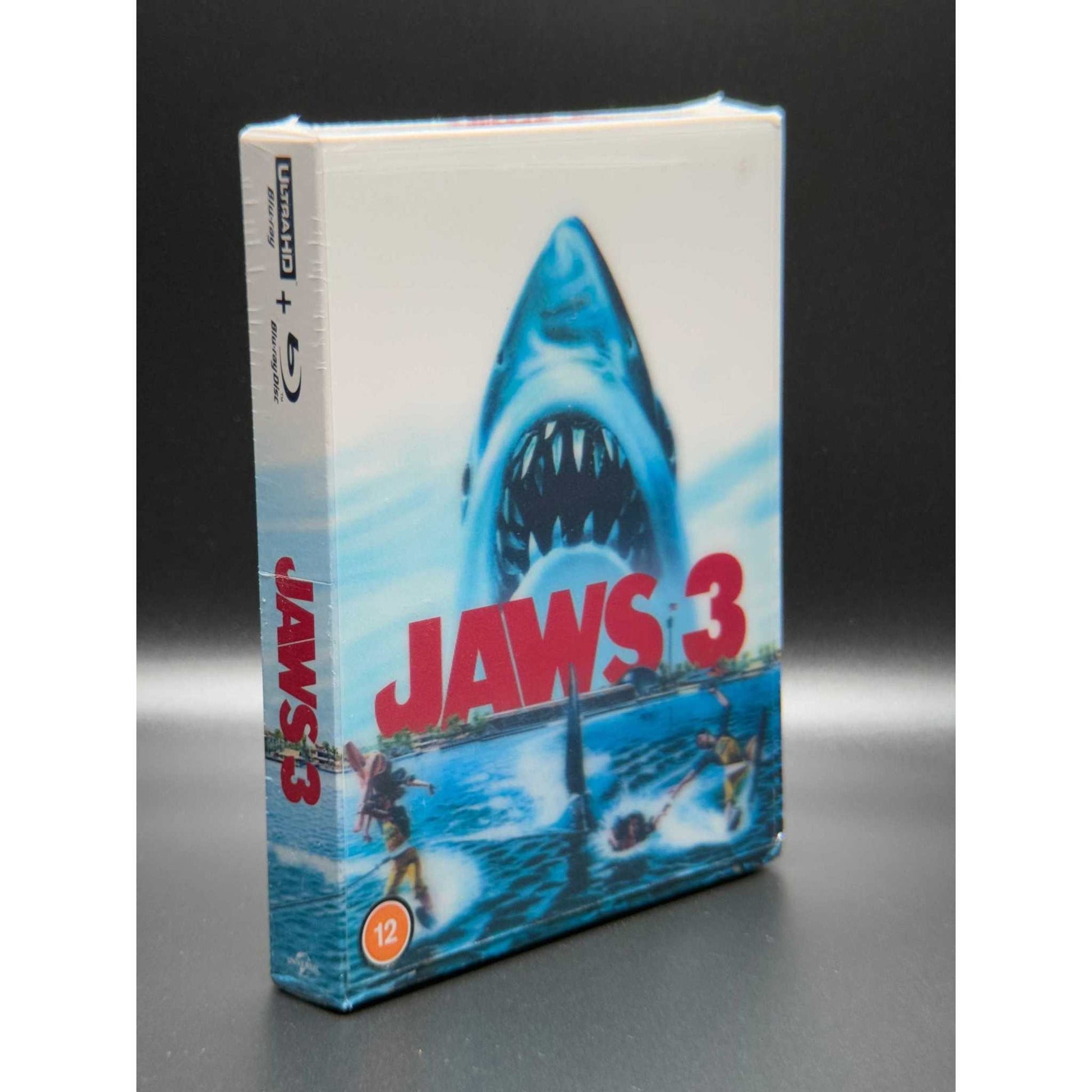Jaws 3 Limited edition 4K Ultra HD and Blu-Ray steelbook with shark cover art and lenticular slipcase