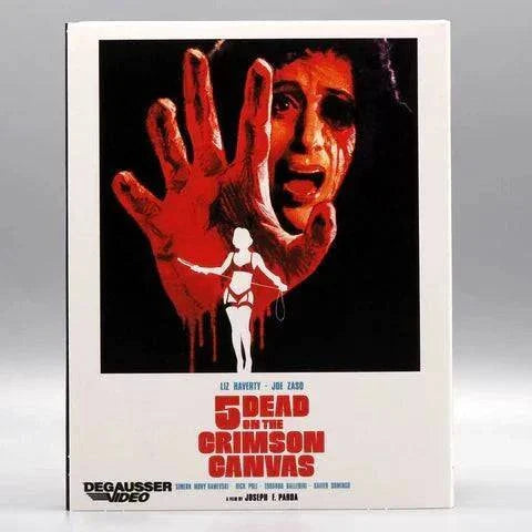5 Dead on the Crimson Canvas Blu-ray cover with stylized horror artwork and knives on red background by Degausser Video