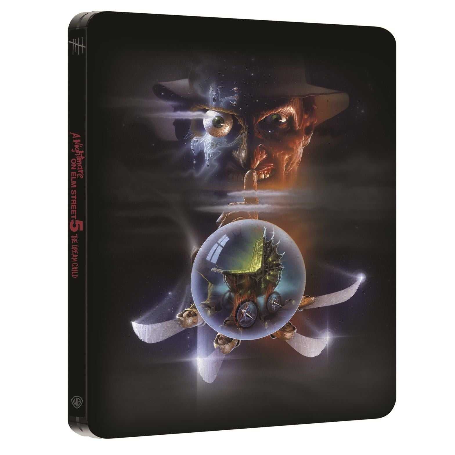 Limited edition steelbook case featuring Freddy Krueger from A Nightmare On Elm Street 5 The Dream Child in 4K Ultra HD and Blu-Ray set