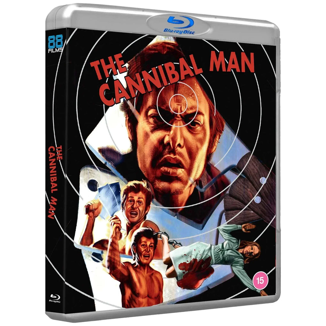 The Cannibal Man Blu-Ray slipcover edition with horror movie artwork and target graphic design