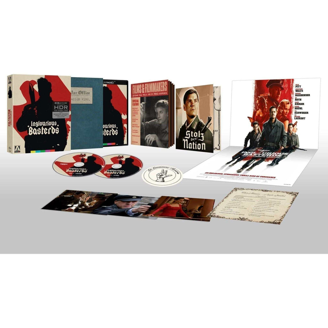 Inglourious Basterds Limited Edition 4K UHD and Blu-Ray with rigid slipcase and extras packaging featuring silhouette artwork and HDR label