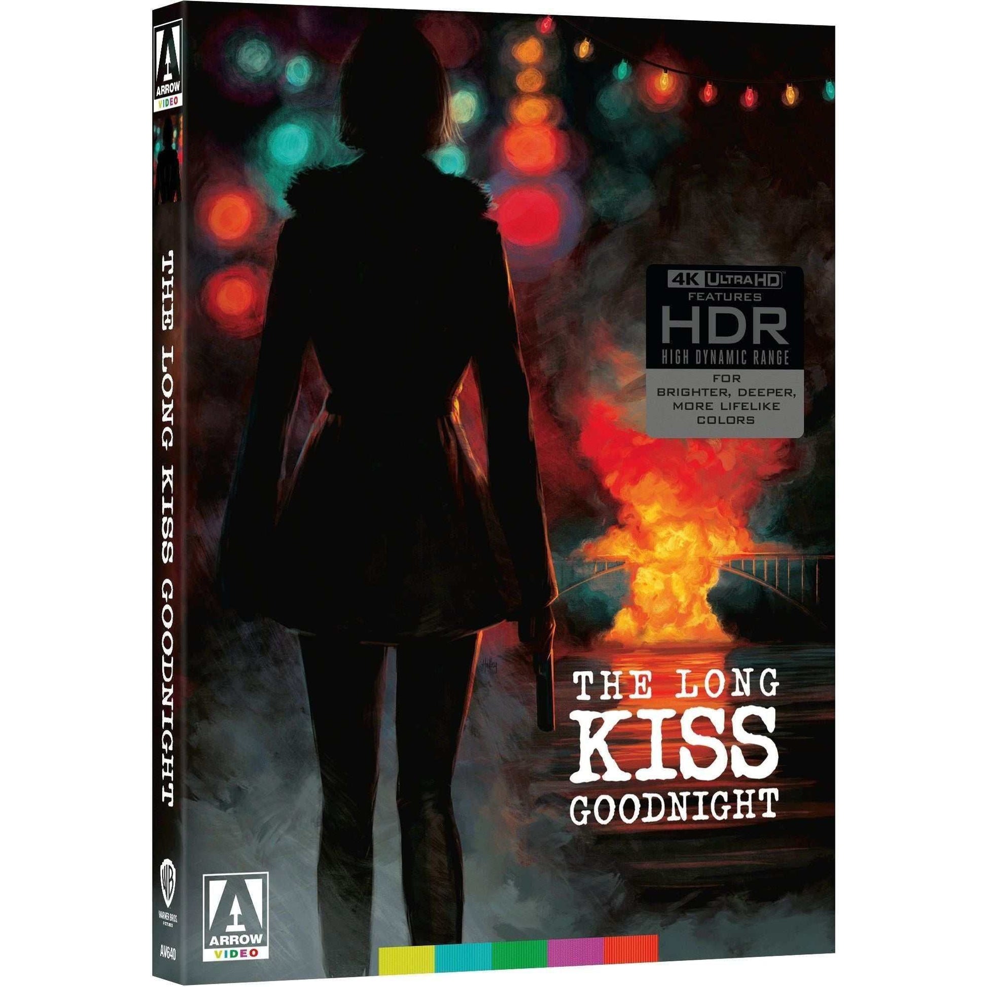 The Long Kiss Goodnight 4K UHD Blu-Ray limited edition cover featuring silhouetted woman and fiery background with HDR logo