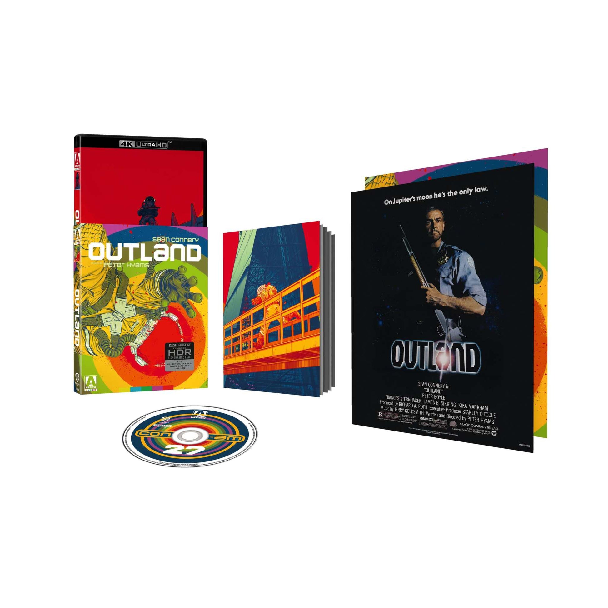 Outland 4K UHD limited edition pre-order set with slipcover, booklet, poster, and disc featuring Sean Connery sci-fi thriller