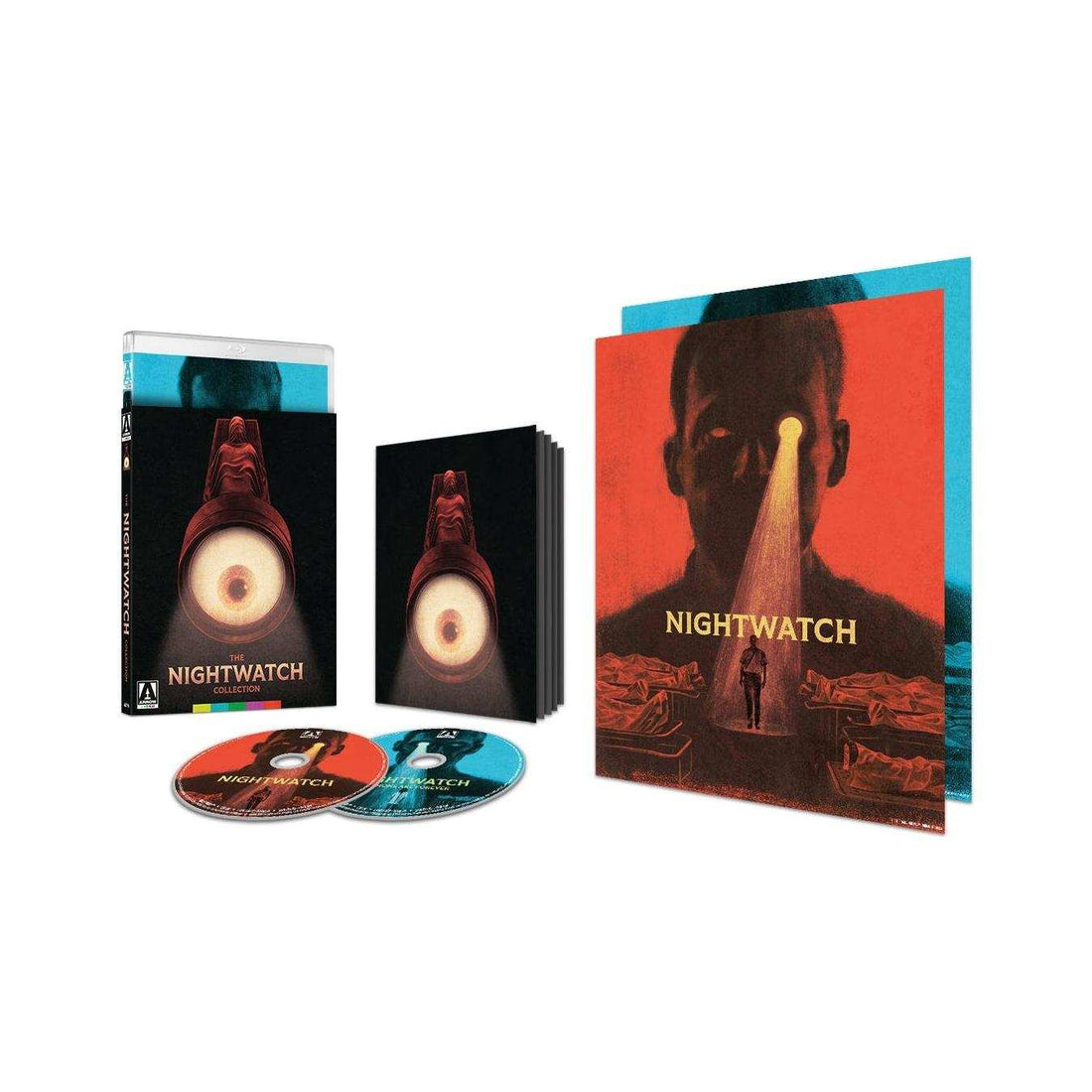 The Nightwatch Collection Limited Edition Blu-Ray cover featuring a red cloaked figure with a large eye lens spotlight illustration against a black background.