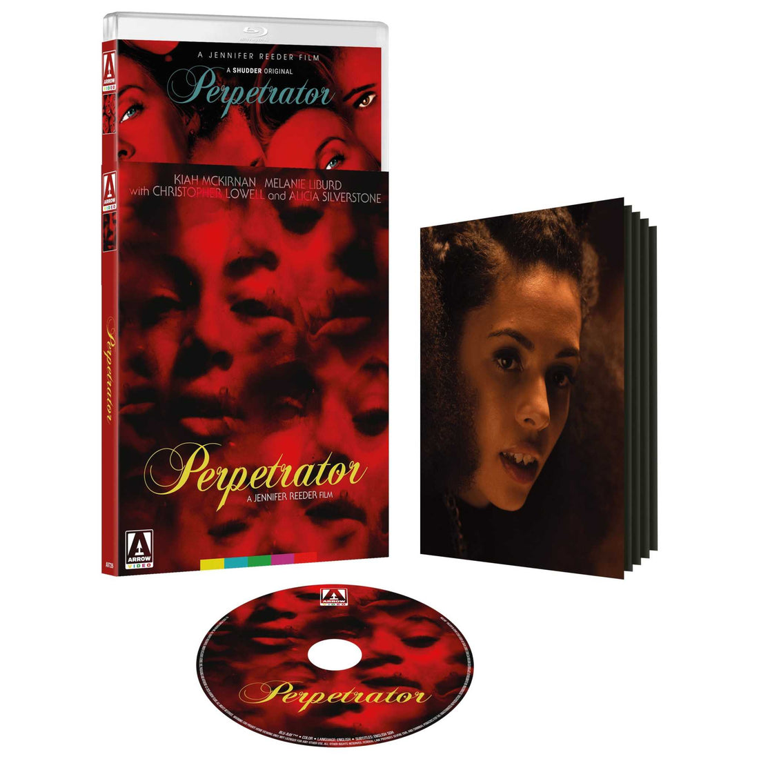 Perpetrator Limited Edition Blu-Ray with slipcover and booklet featuring dark red abstract cover art and character images
