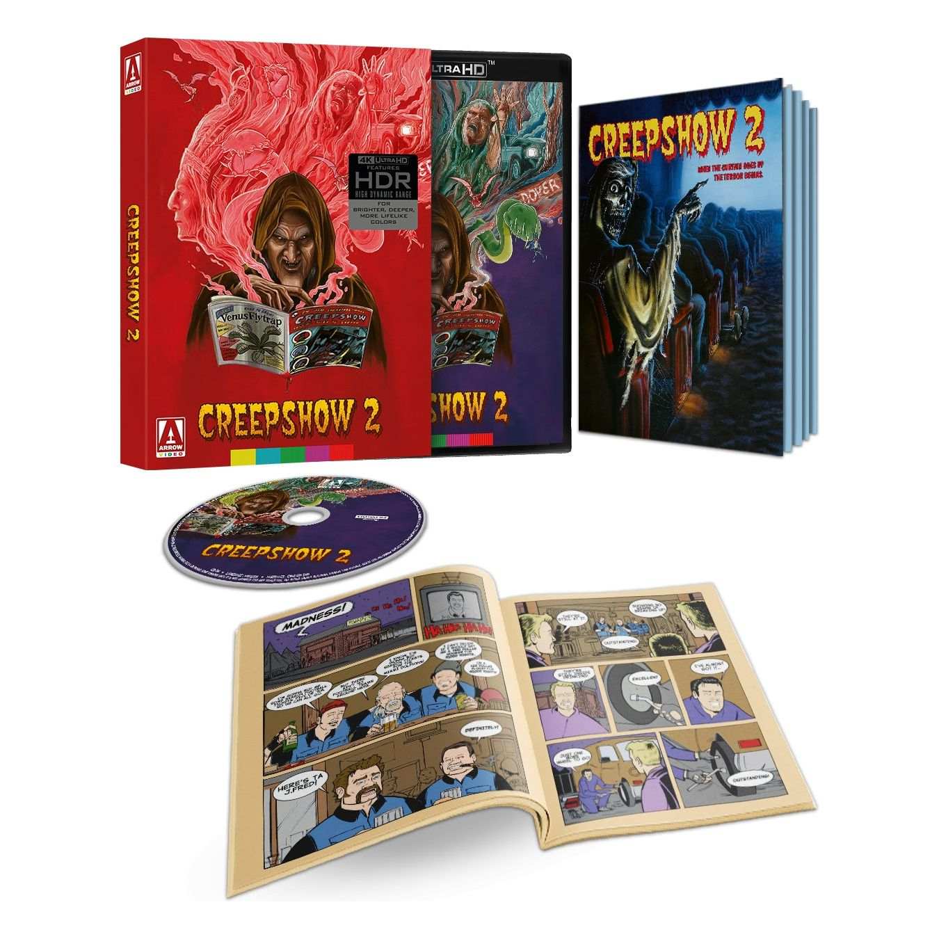Creepshow 2 4K UHD box set with slipcover, booklet, and Blu-ray disc.