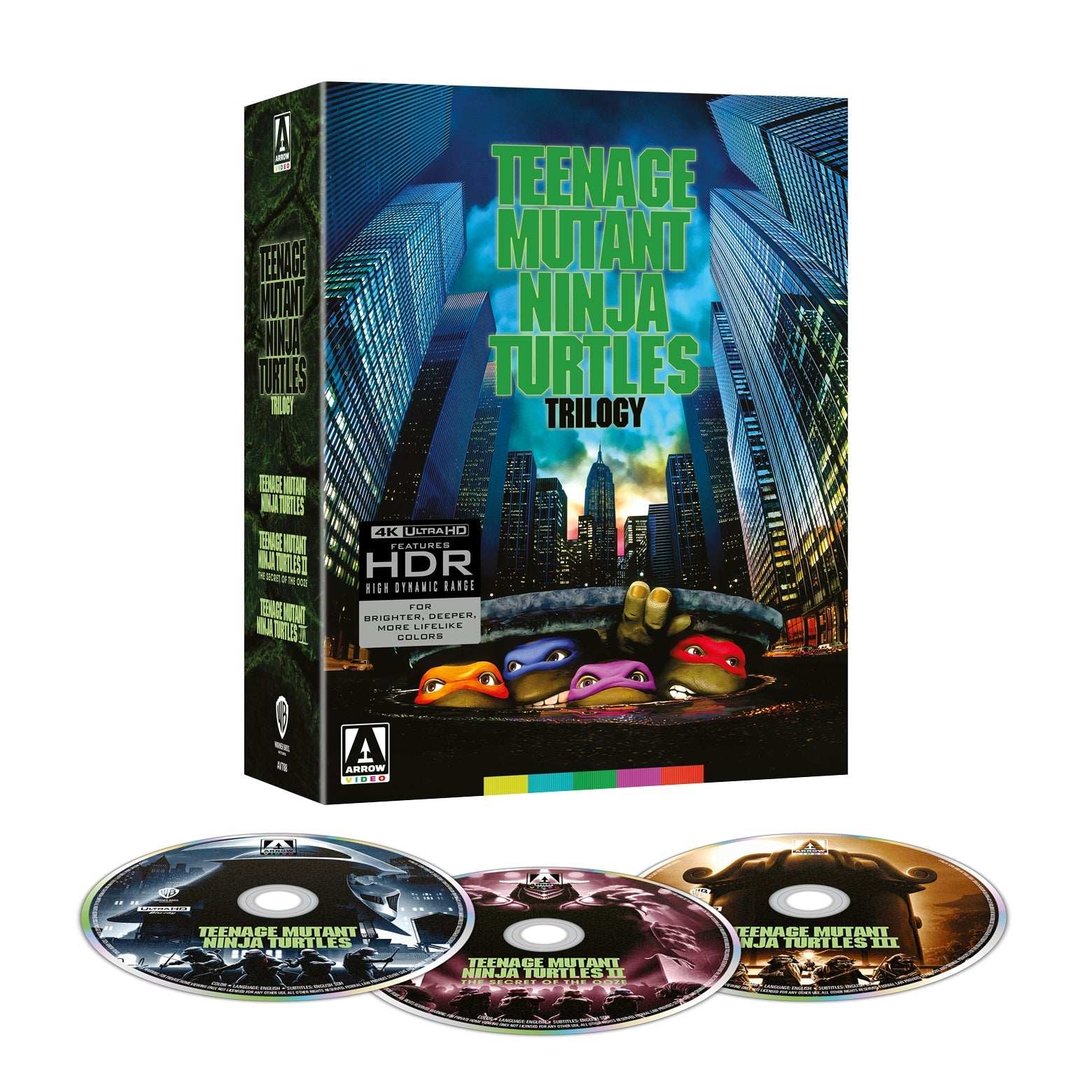 Teenage Mutant Ninja Turtles Trilogy 4K UHD limited edition box set with three discs and cityscape cover art