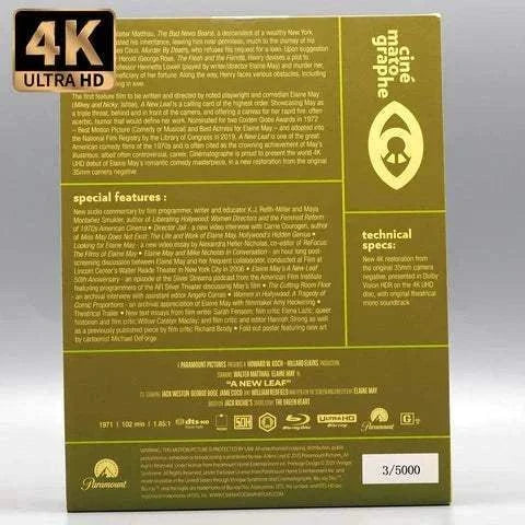 Cinématographe A New Leaf 4K Ultra HD Blu-ray slipcase with vintage cartoon cover featuring a skull and crossbones bottle and characters.