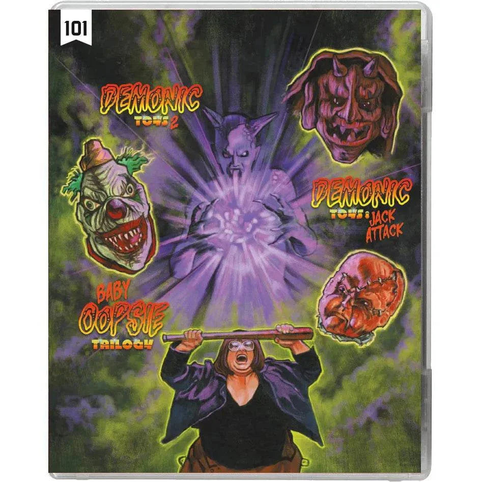 Dollman Toybox limited edition Blu-Ray box set featuring Dollman, Demonic Toys, and spin-offs with horror-themed illustrated cover art.
