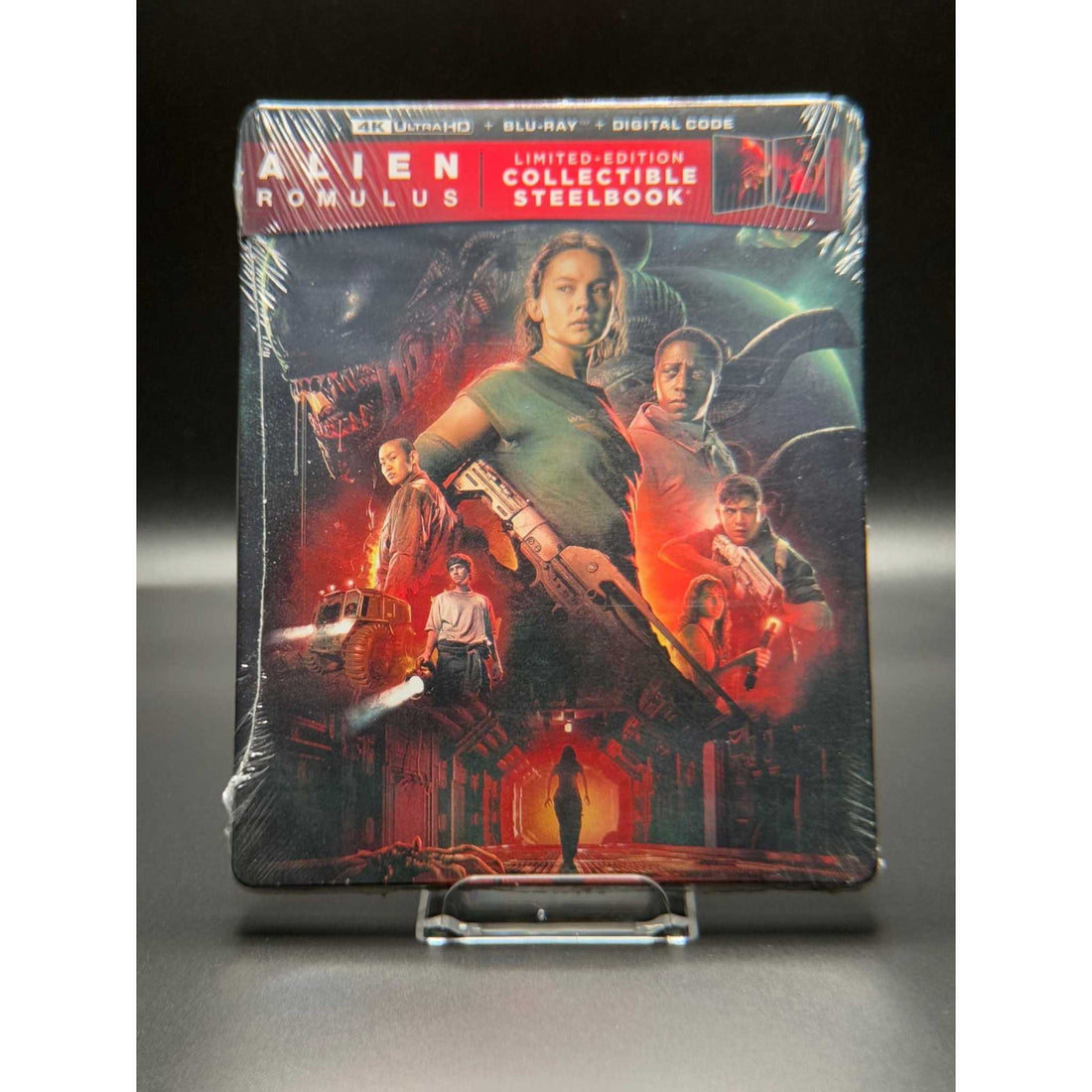 Limited Edition Steelbook of Alien: Romulus 4K UHD, Blu-ray, and Digital.