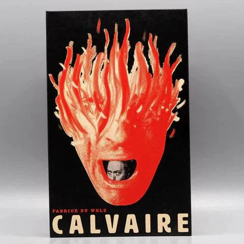 Limited Edition Calvaire LED VHS by Degausser Video with fiery face graphic and retro horror design.