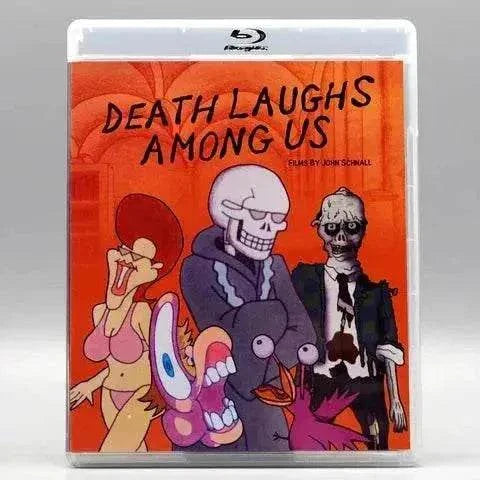 VHSHitfest Blu-Ray cover for "Death Laughs Among Us" by John Schnall featuring animated characters.
