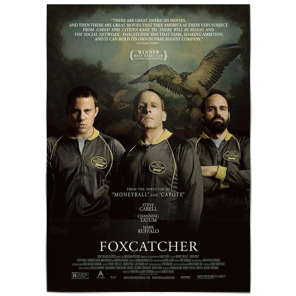 Foxcatcher Deluxe Box Blu-ray Steelbook with exclusive artwork and bonus items including gold medal replica, wristband, gym towel, and essay book