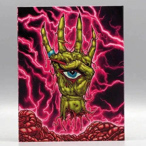 Shudder "Destroy All Neighbors" Blu-Ray with slipcover featuring grotesque hand and eye artwork.