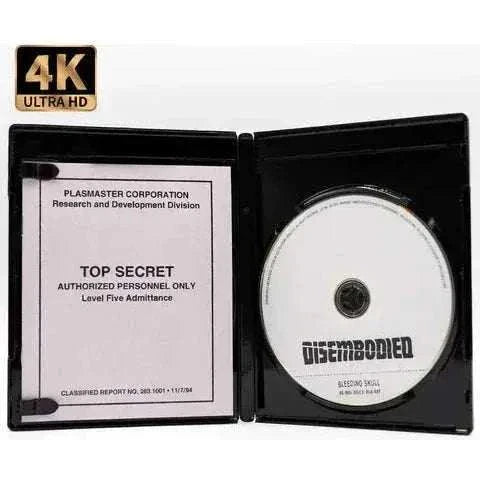 Bleeding Skull Disembodied 4K UHD and Blu-Ray set with slipcover showing disc and top secret insert inside case