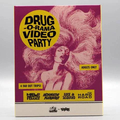 The American Genre Film Archive Drug-O-Rama Video Party Blu-Ray with slipcover featuring vintage psychedelic and cult films from the late 1960s and 1970s.
