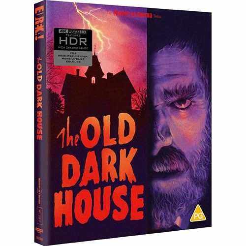 The Old Dark House limited edition 4K Ultra HD Blu-ray with exclusive slipcover featuring horror mansion and intense male face artwork