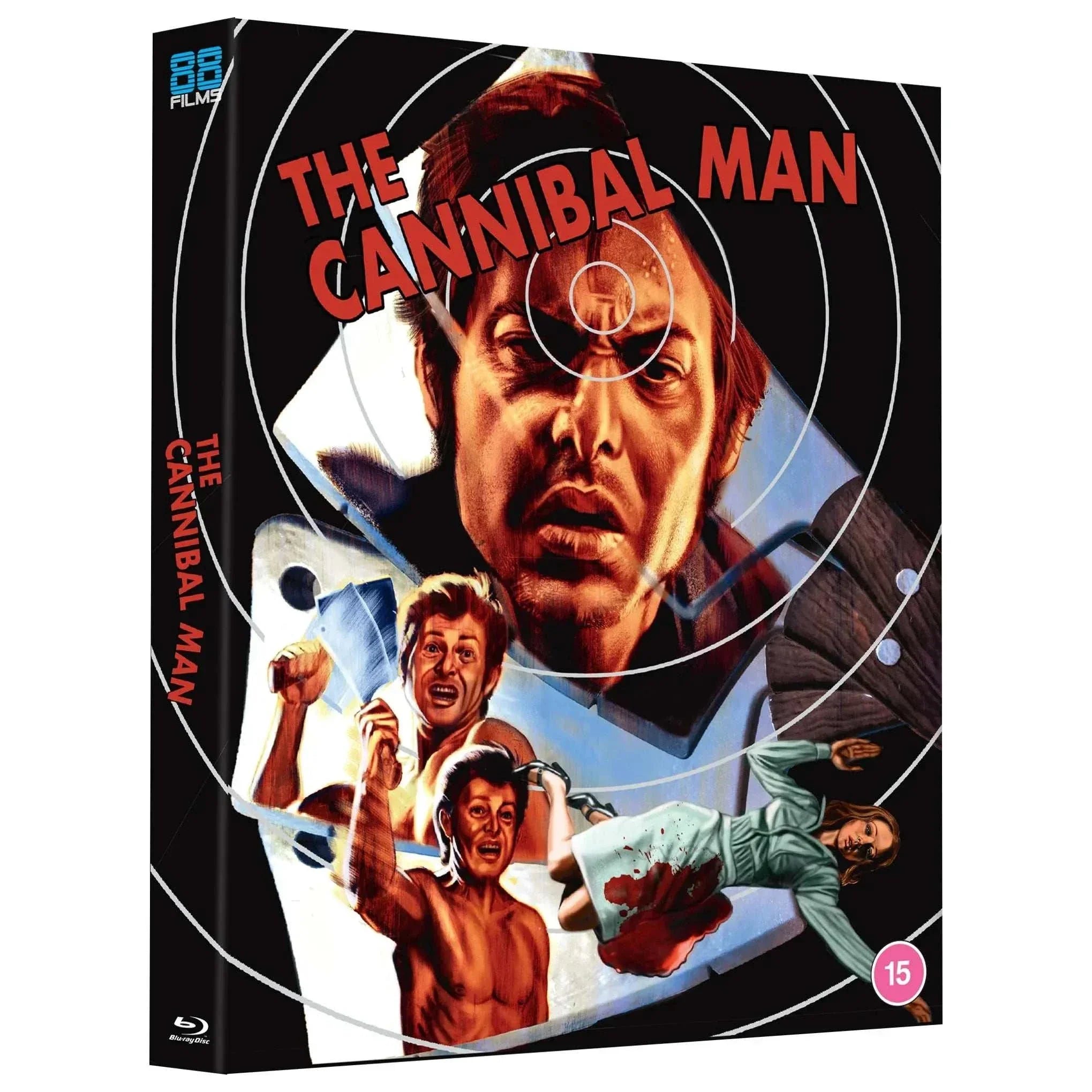The Cannibal Man Blu-Ray slipcover edition with horror movie artwork and target graphic design
