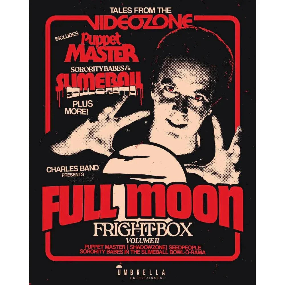 Full Moon Fright Box Vol. 2 Blu-Ray box set featuring horror cult classics Puppet Master, Seedpeople, Shadowzone, and Sorority Babes in the Slimeball Bowl-O-Rama.
