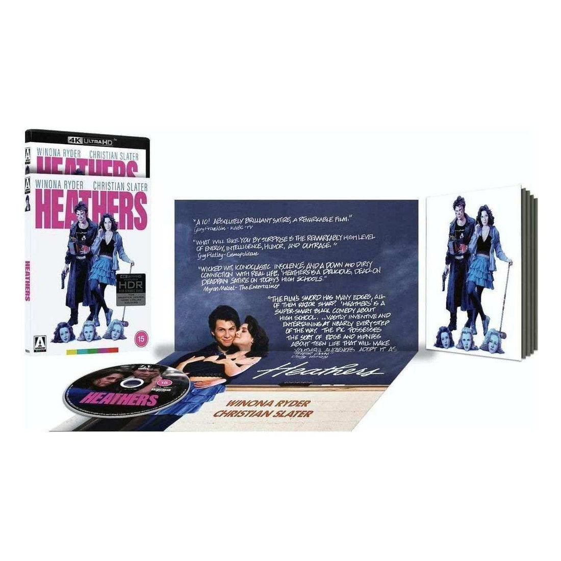 Heathers Limited Edition 4K Ultra HD Blu-ray with slipcover and extras featuring Winona Ryder and Christian Slater.